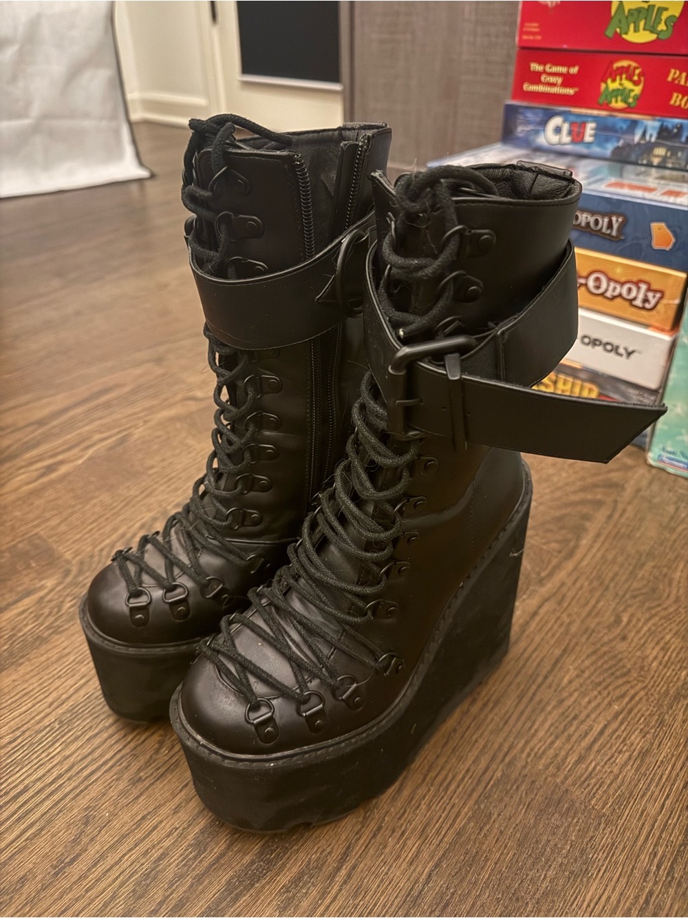 Dolls Kill Current Mood Traitor Boots Black Platform Wedge Women's size 6M